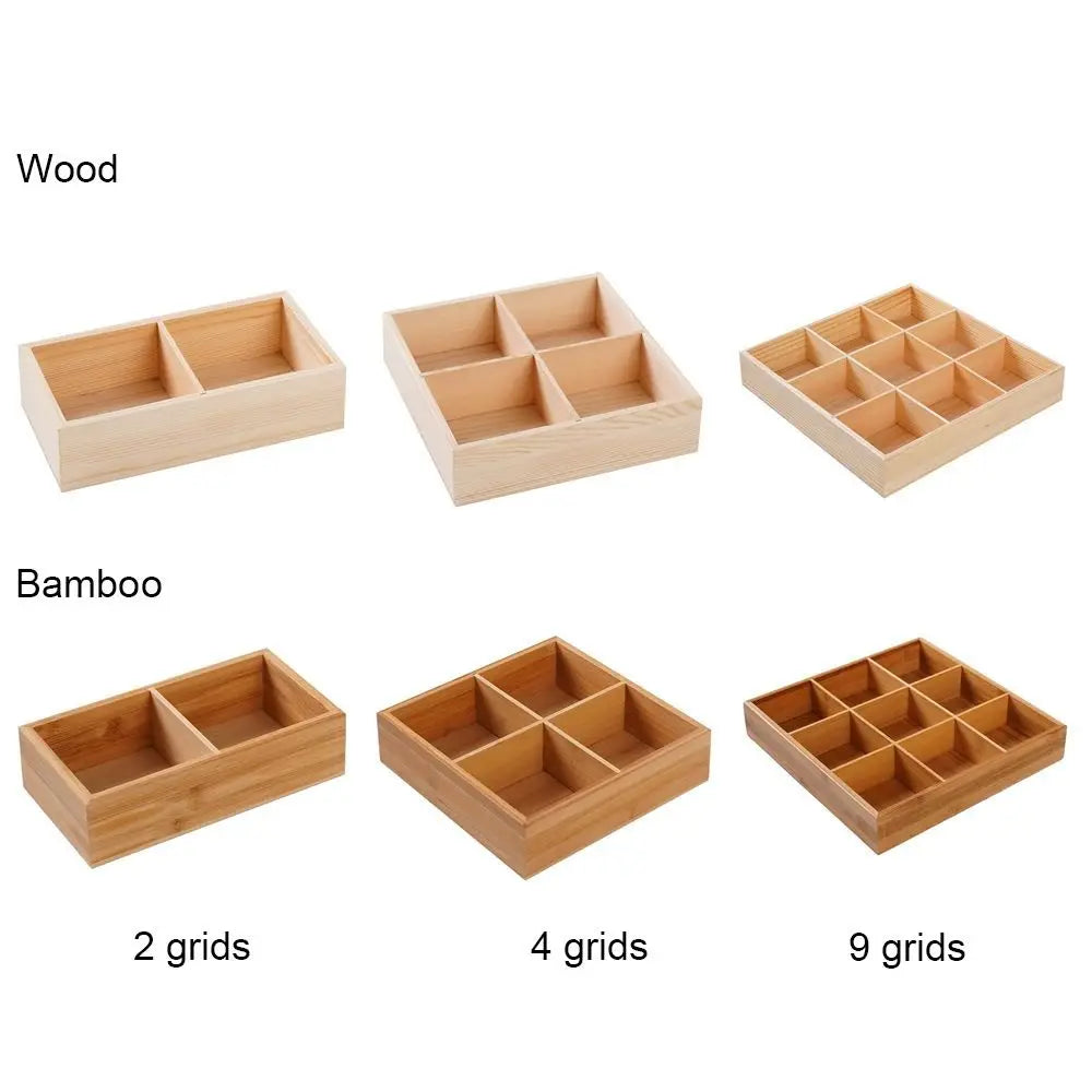 Wood Multi-Grid Desktop Organizer & Succulent Flowerpot Tray