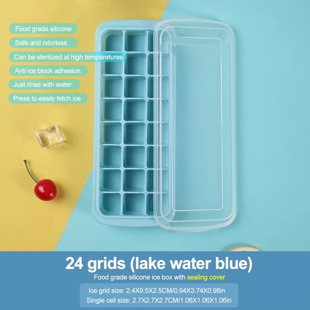 Silicone Ice Cube Tray with Lid – 24 Cubes Easy-Release Mold