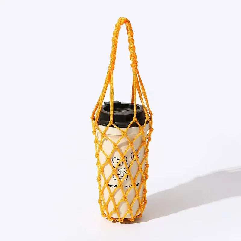 Handwoven Reusable Cylindrical Mesh Bottle Carrier Bag