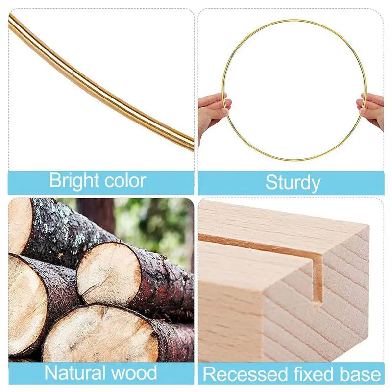 12-Pack 12" Gold Metal Floral Hoop Rings & Wood Stands