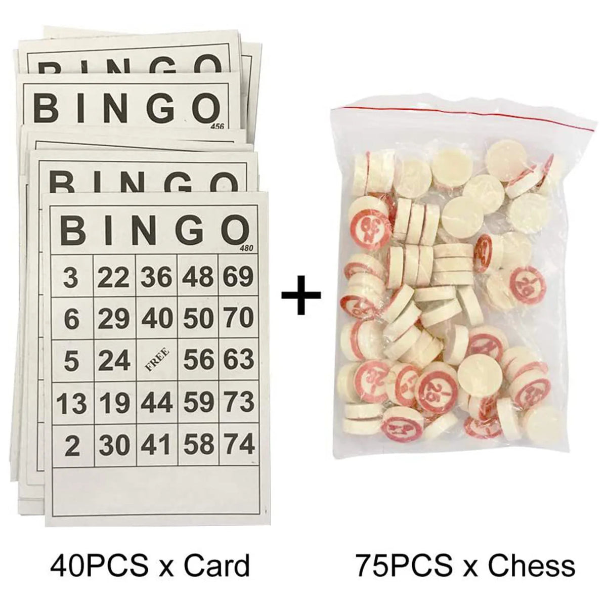 Wooden Bingo Lotto Game Set – 40 Cards & 75 Chips