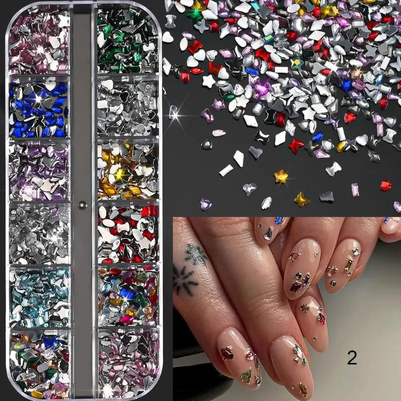 12-Grid 3D Flatback Nail Rhinestones – Crystal Diamond Nail Art
