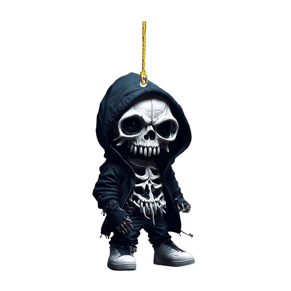 Acrylic Skeleton Car Mirror Dangle – Halloween Swing Pendant