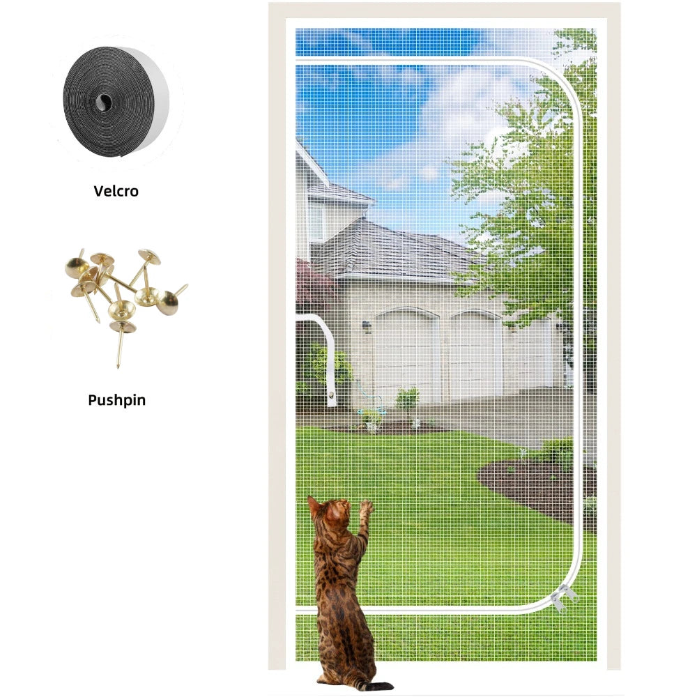 Heavy Duty Cat Screen Door with Dual Zippers – Scratch Proof