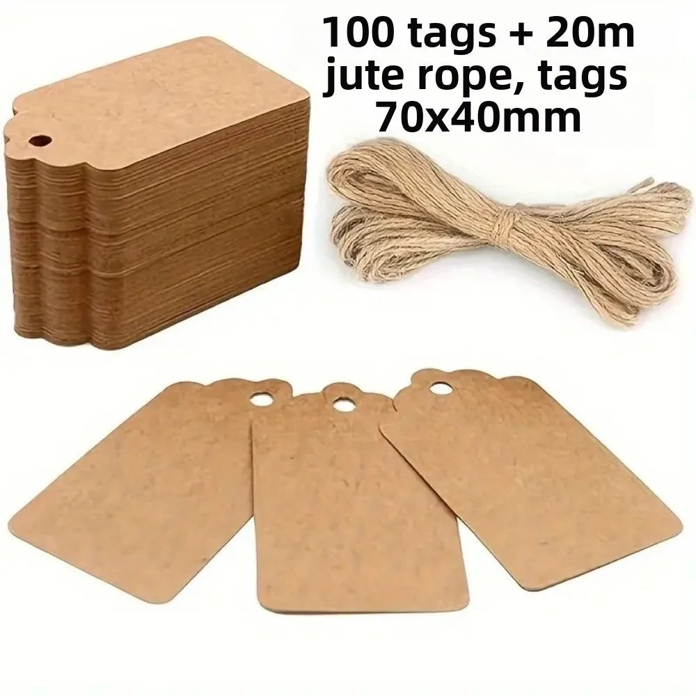 100Pcs Kraft Paper Hanging Tags with Strings – Blank Gift Labels
