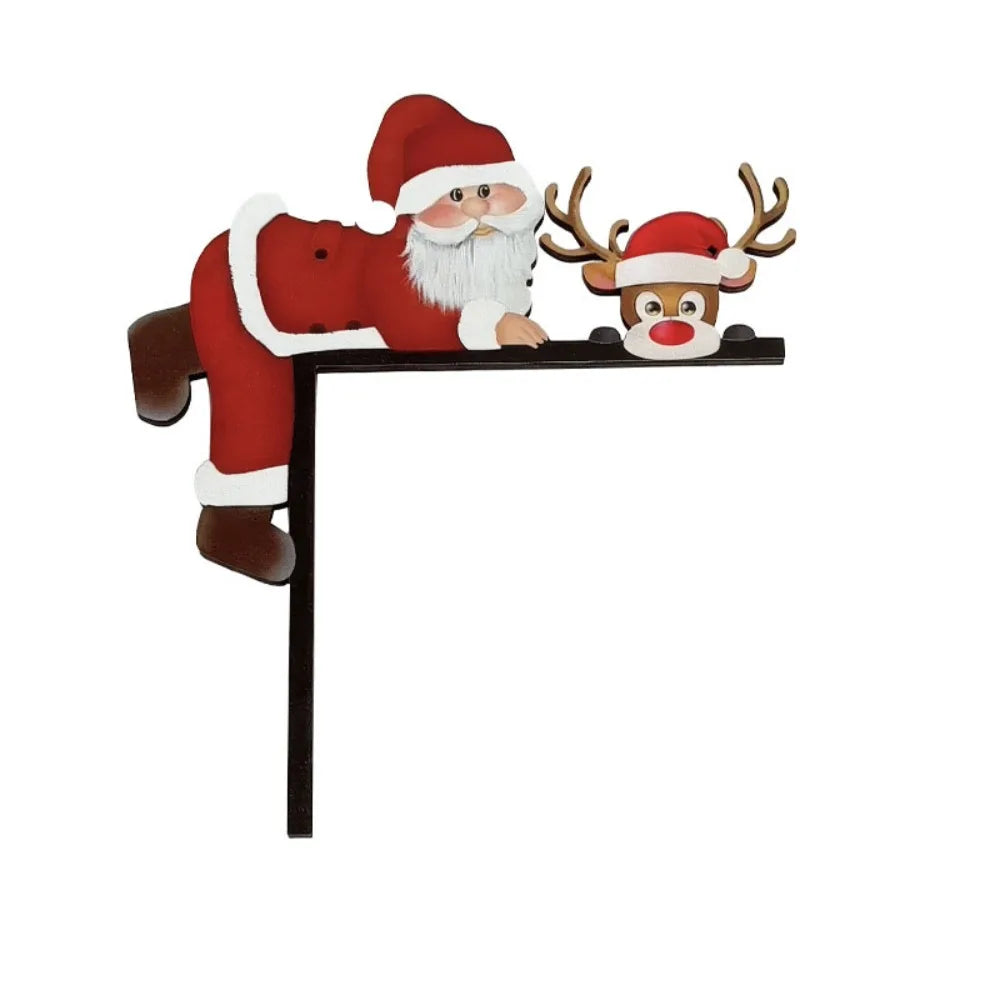 Wooden Christmas Corner Sign – Elk Snowman Santa Door Decor