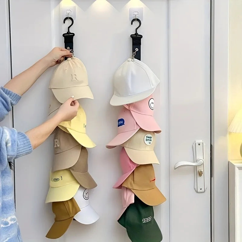 Hat Rack with 8 Clips – Holds 16 Baseball Caps | Space-Saving