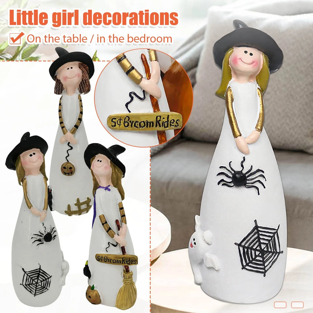 Witch Girl Figurine Set – Halloween Tabletop Decoration