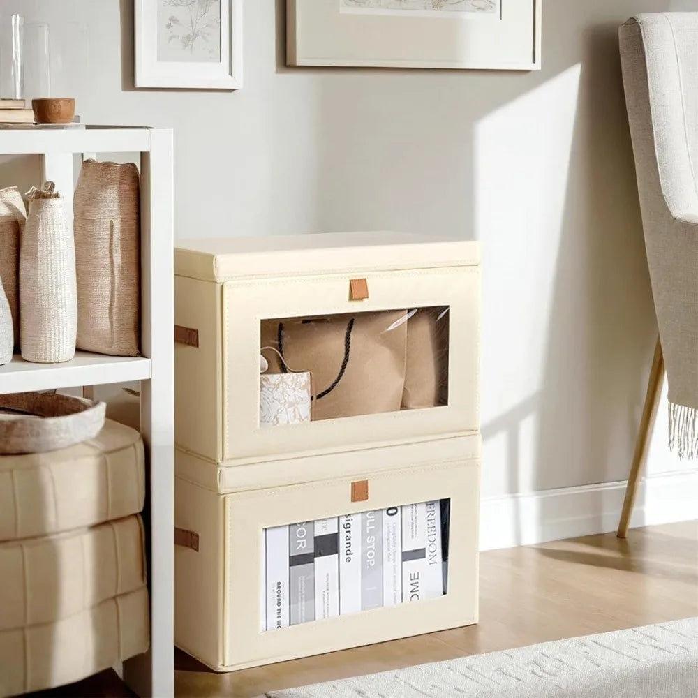 Foldable Fabric Storage Box with Visible Window & Handle