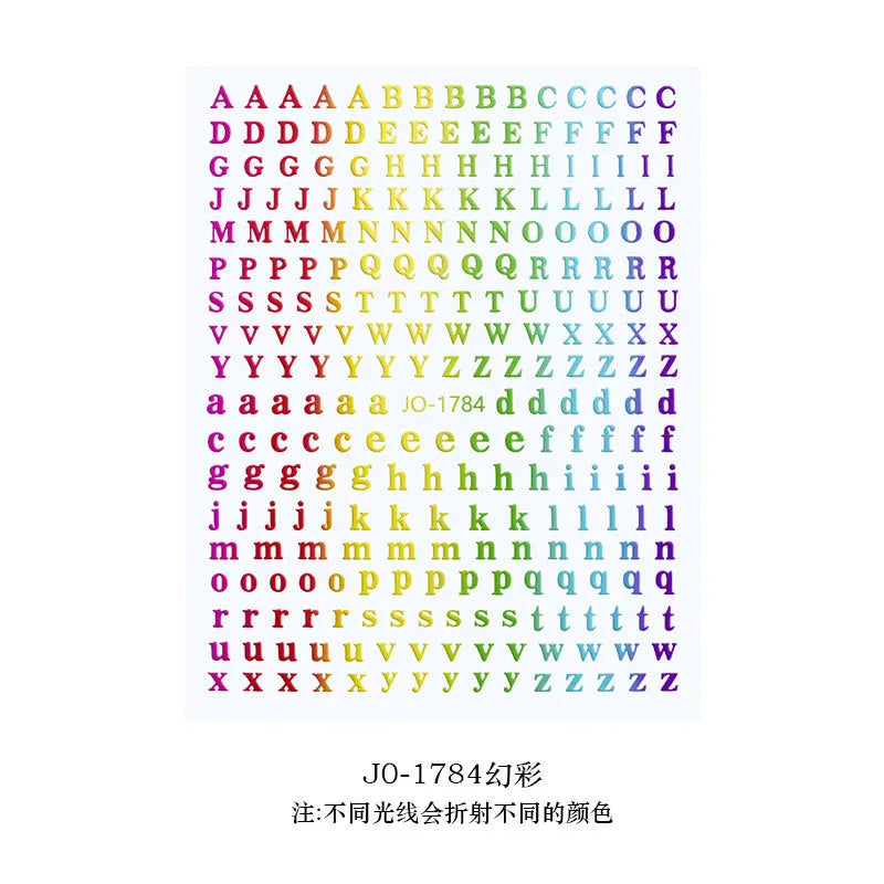Holographic A-Z Alphabet Nail Stickers 3D Letter Nail Decals