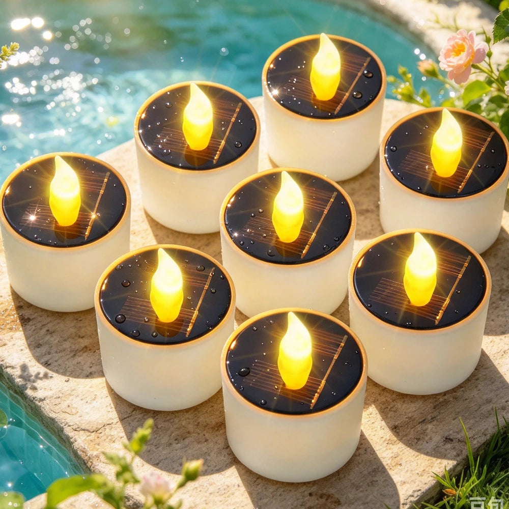 6-Pack Solar Flickering Tea Lights – Flameless Waterproof LED Candles