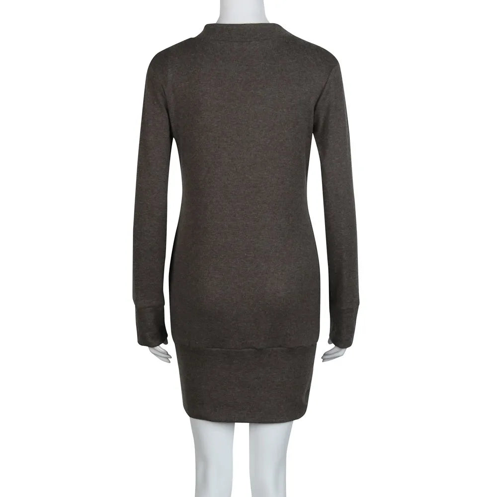 Women's Long Sleeve Bodycon Mini Dress – A-Line Knit Style