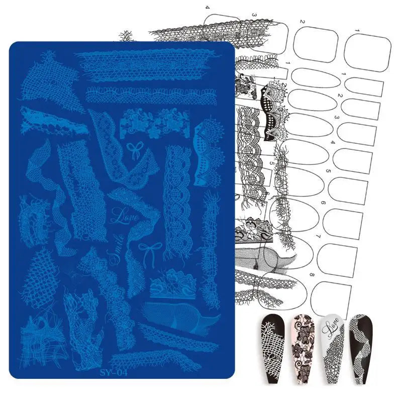 Etched Metal Nail Art Stamping Plate – Floral Lace Bow Decal