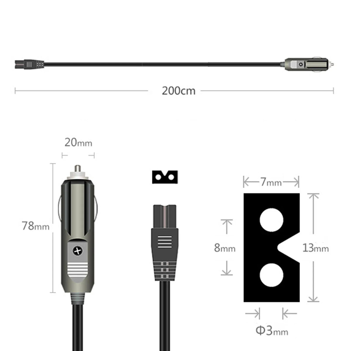 12V Car Refrigerator Power Cord 2M Universal Fridge Cable
