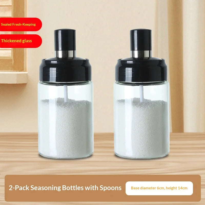 Glass Spice Jar with Integrated Spoon – Airtight & Moisture-Proof