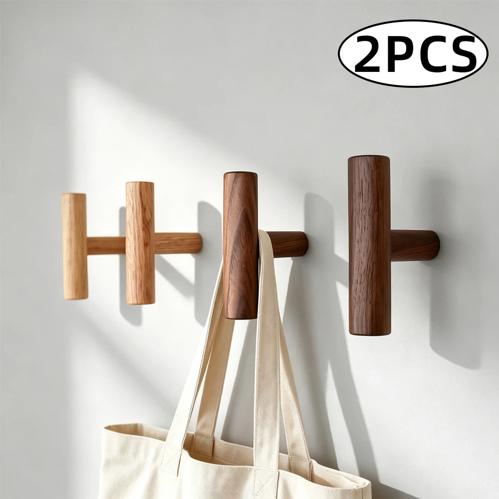 Walnut Wood Wall Hook Rack – Handmade Coat & Hat Hooks