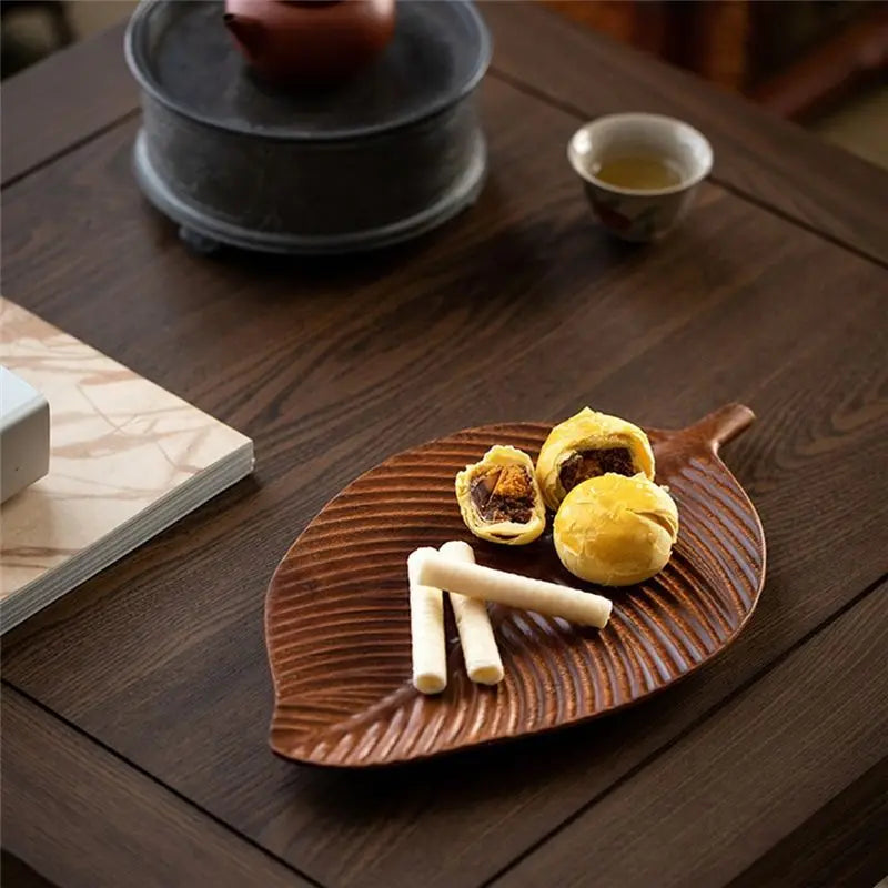 Handmade Wooden Leaf Tray – Serving Platter for Meals & Salads