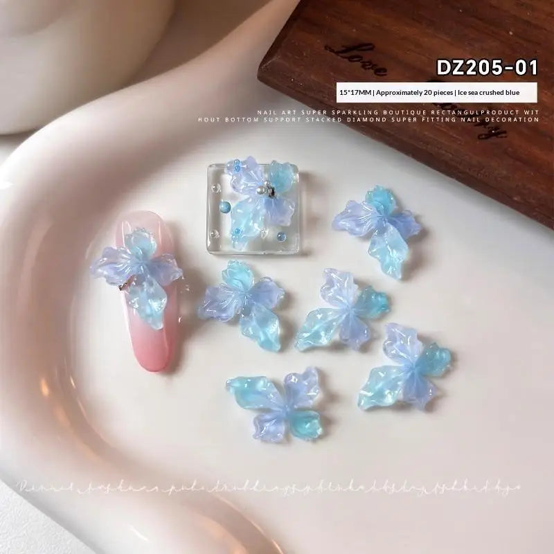 20Pcs 3D Ice Crystal Flower Nail Charms DIY Nail Art Decor