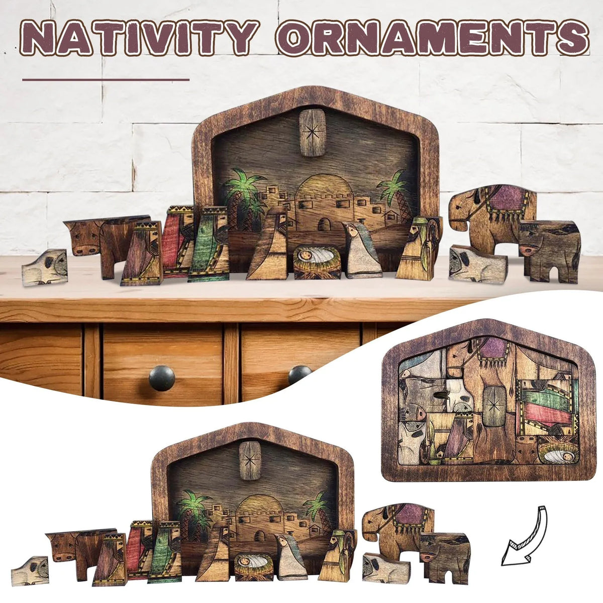 Wooden Nativity Scene Puzzle Ornament | Christmas Decor