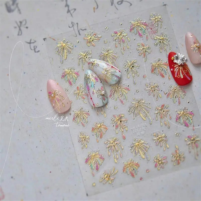 Christmas Nail Art Stickers – Gold Elk, Snowflake & Wreath
