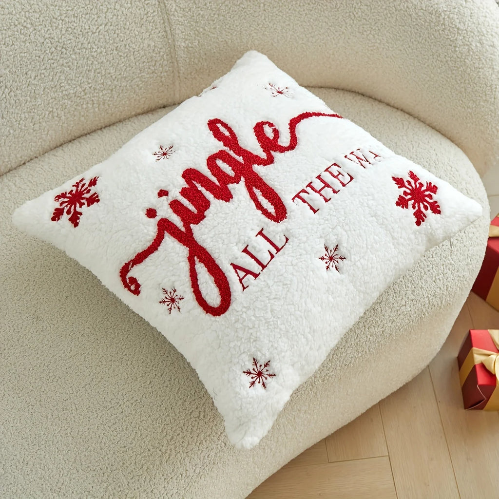 Christmas Embroidery Velvet Throw Pillow Cover 18x18"