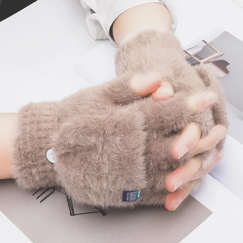 Plush Half Finger Winter Gloves – Unisex Warm Driving Gloves