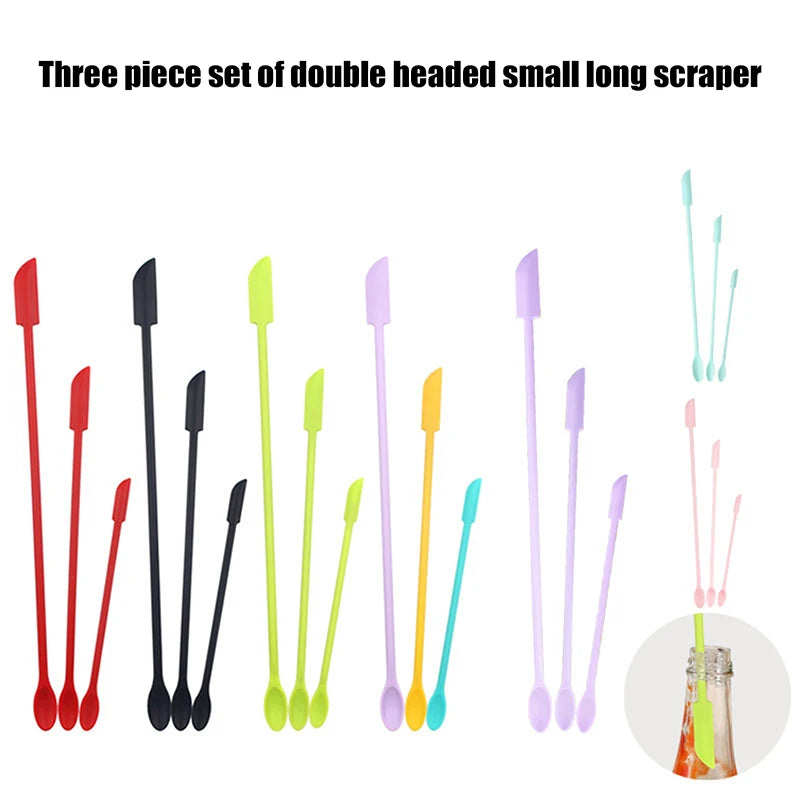 3-Piece Silicone Dual-End Scraper Spatula & Spoon Set