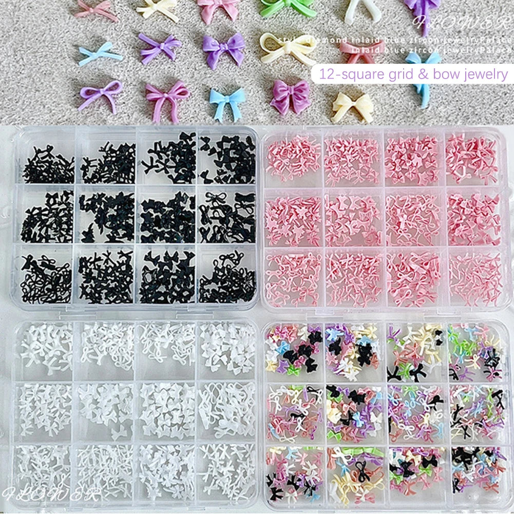 12-Grid 3D Bowknot Nail Art Charms Set – Mixed Sizes