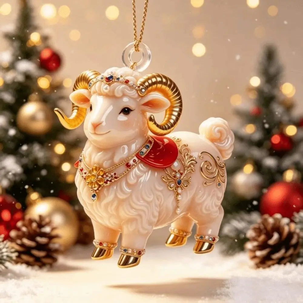 Acrylic Rhinestone Goat Hanging Ornament – Zodiac Pendant