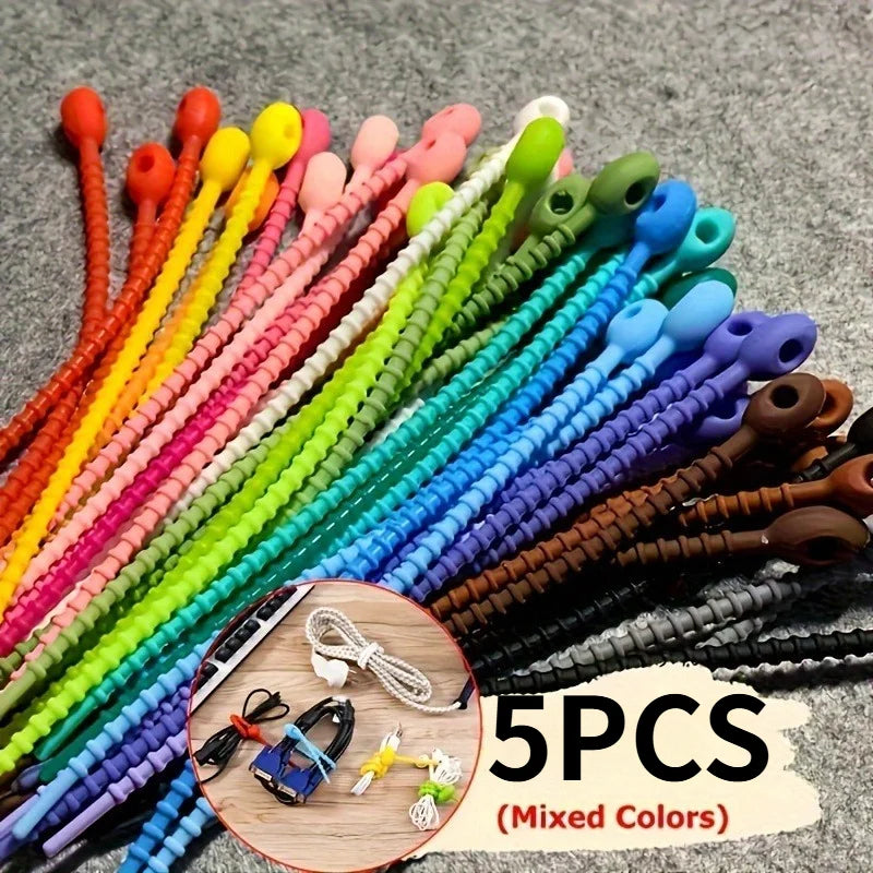 Silicone Reusable Cable Wire Organizer Ties & Cord Winder 5/10 Pcs