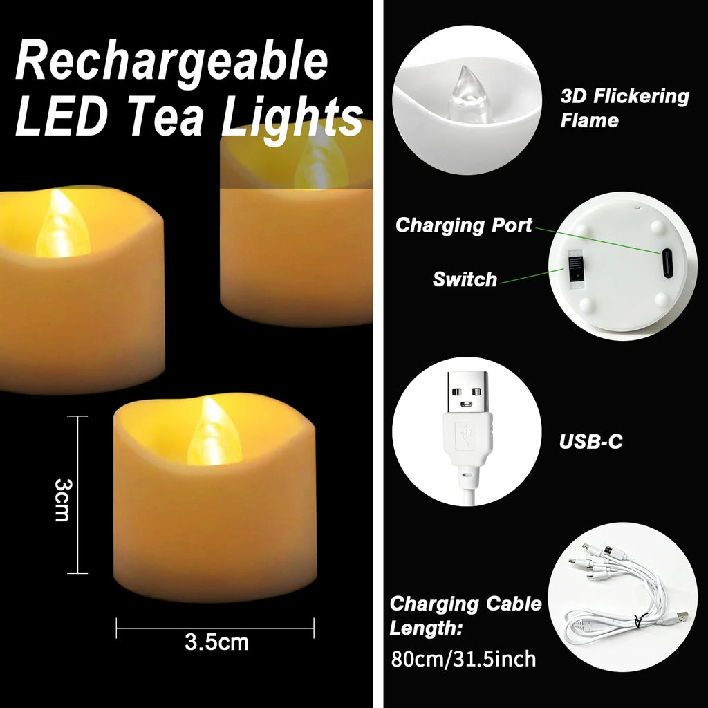 Rechargeable Flameless LED Tealight Candles Remote Timer – 6 Pack