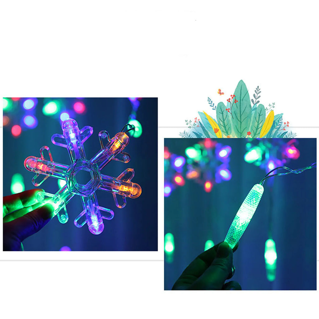 Snowflake Curtain String Lights – Christmas Indoor Outdoor Decor
