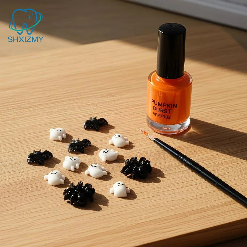 30Pcs Halloween 3D Resin Nail Charms – Bat Spider Snake