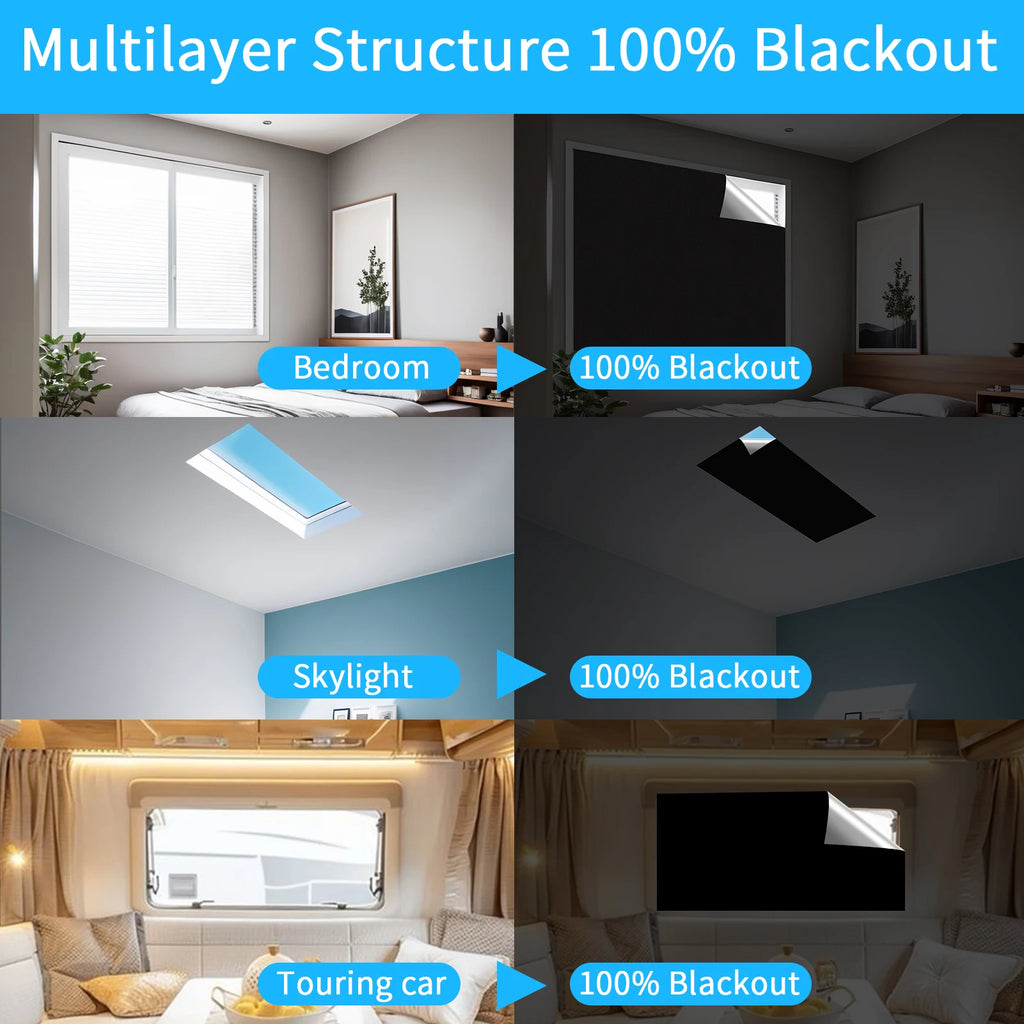 Stick-On Blackout Blinds No-Drill Portable Window Shade 1–4M