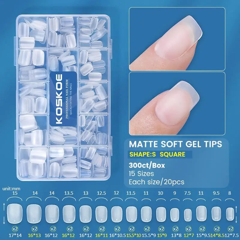 300pcs Matte Fake Nail Tips – Coffin Square Almond Oval
