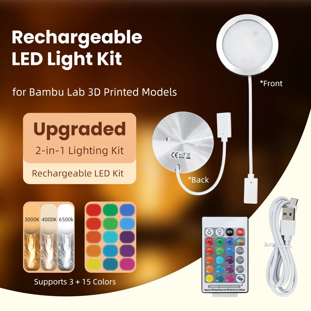 RGB LED Lamp Kit 001 for Bambu Lab 3D Printer – Rechargeable