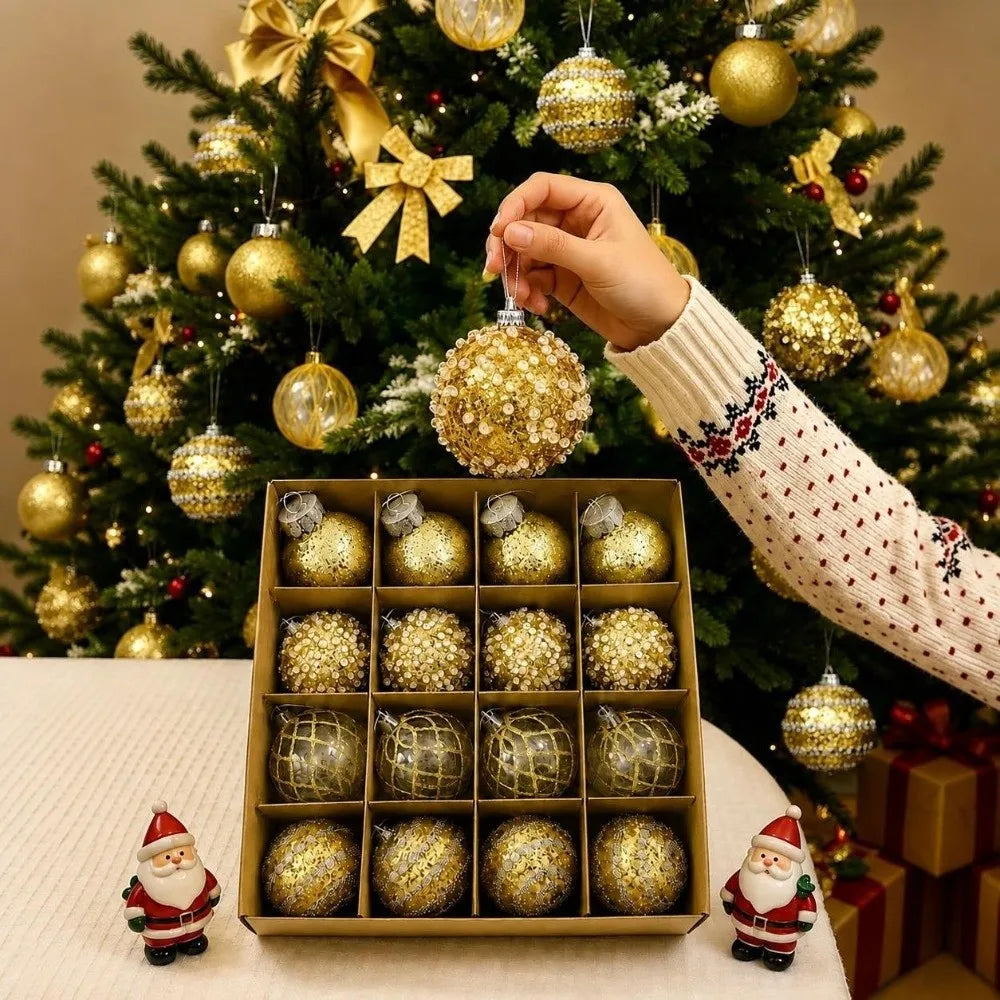 16-Pc 6cm Painted Christmas Ball Ornament Set – Plastic Baubles