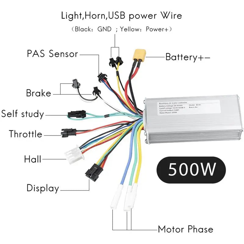 500W Brushless E-Bike Controller with LCD Display 24V 36V 48V