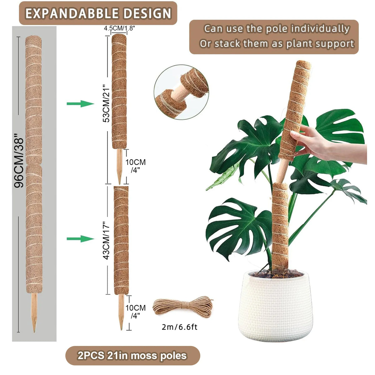 Stackable Coir Moss Poles for Monstera & Climbing Plants