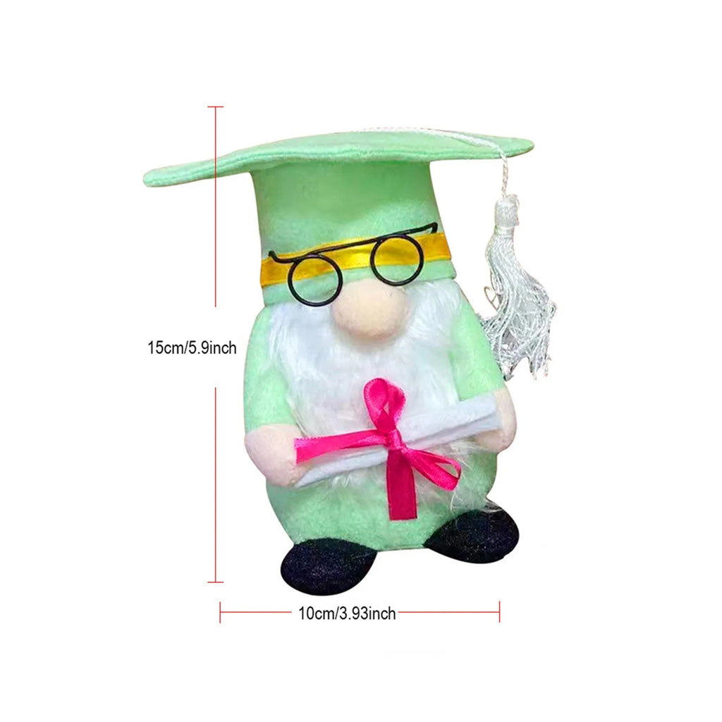 Graduation Gnome Plush Doll Set 2pc – Green Cap & Gown Decor