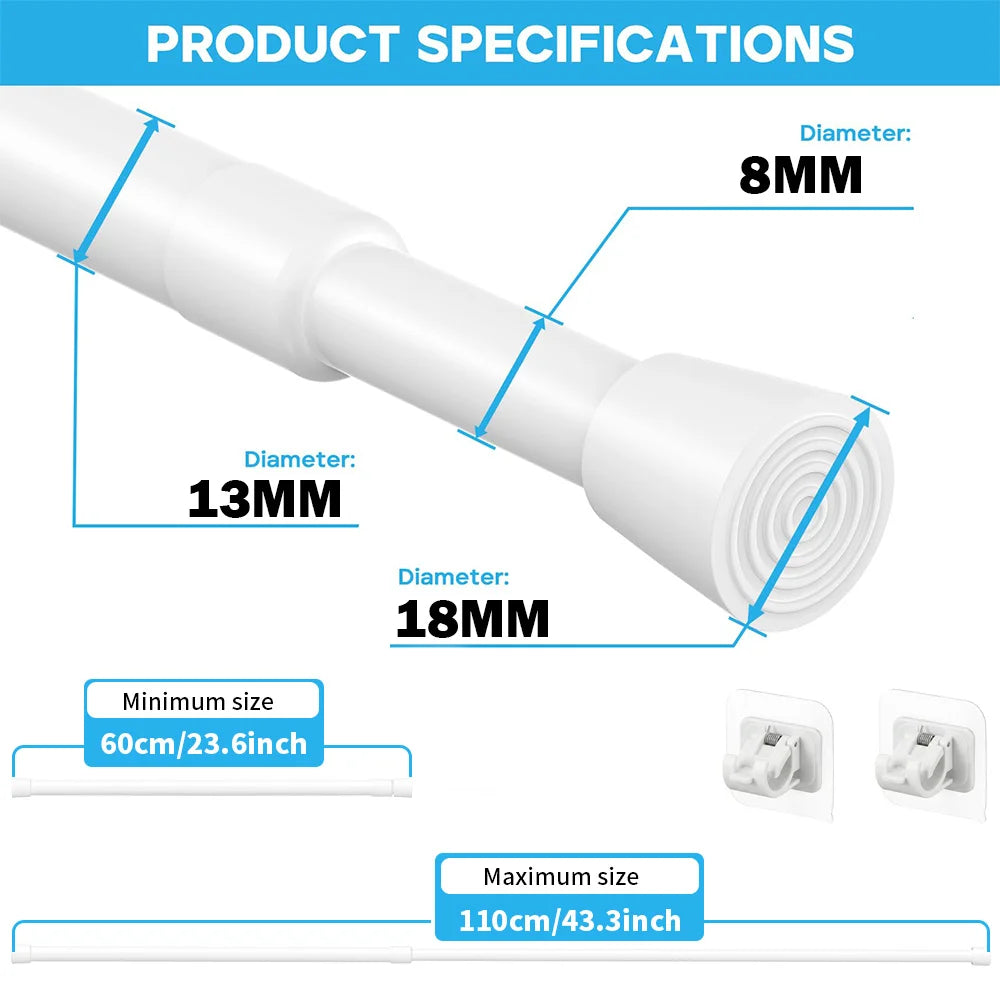 Tension Rod 40–150cm No-Drill Extendable Spring Curtain Pole