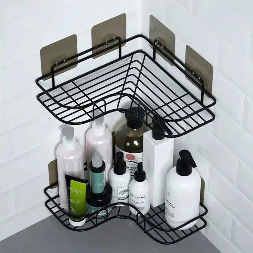 No-Drill Bathroom Corner Shelf | Wall Mounted Shower Organizer
