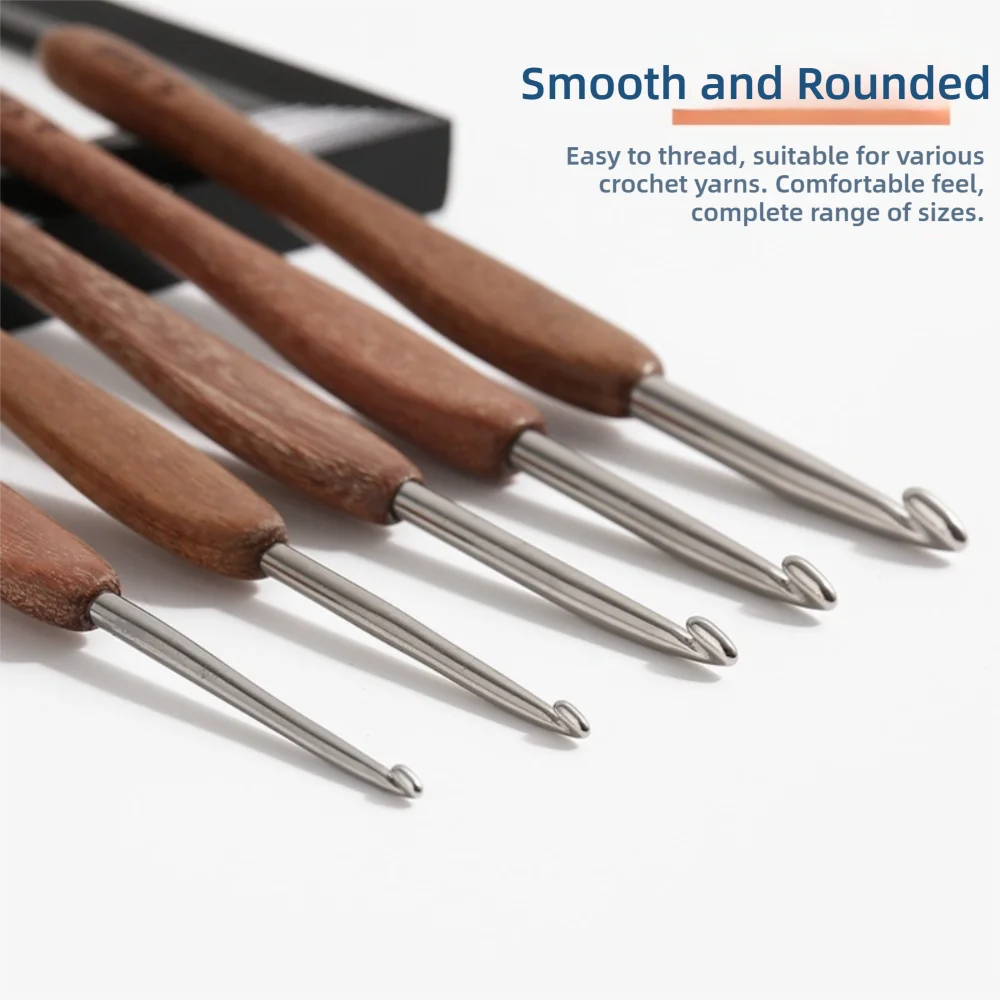 Sandalwood Crochet Hook 2.0–6.0mm Stainless Steel Weaving Tool
