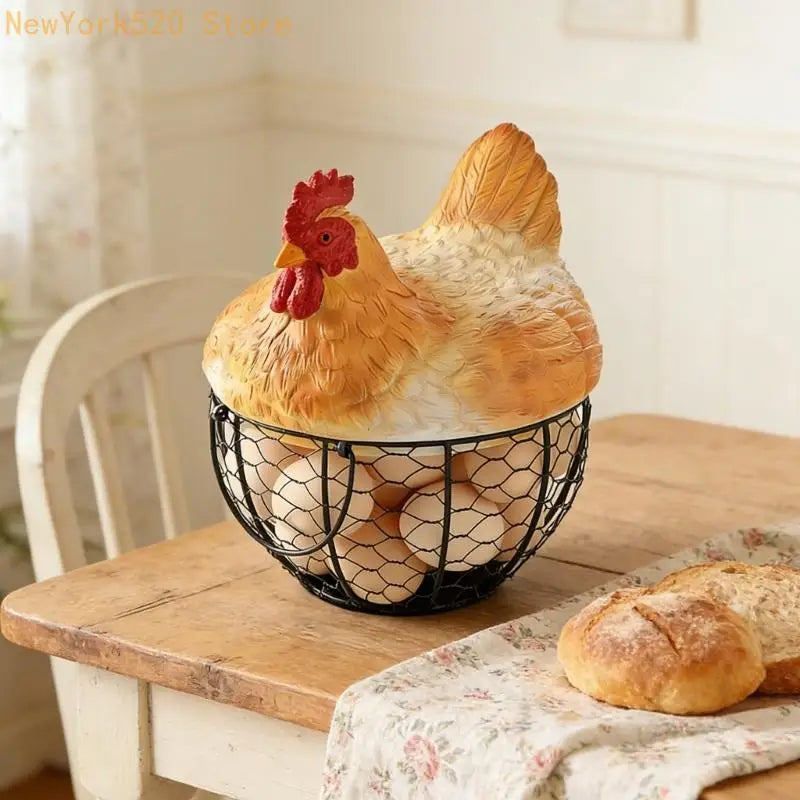 Hen-Shaped Resin Egg & Kitchen Storage Basket with Lid