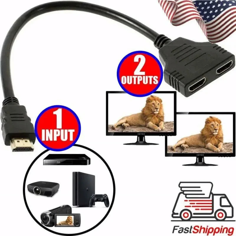 HDMI Splitter Cable 1 In 2 Out 1080p – Gold-Plated Black