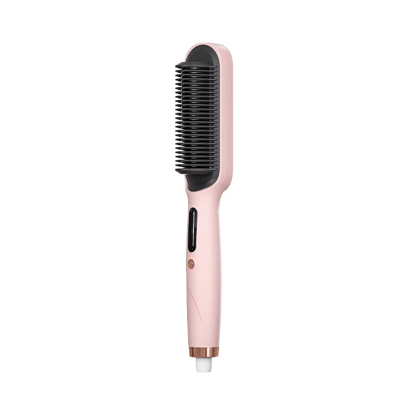 Negative Ion Hair Straightener Brush – 2-in-1 Straighten & Curl