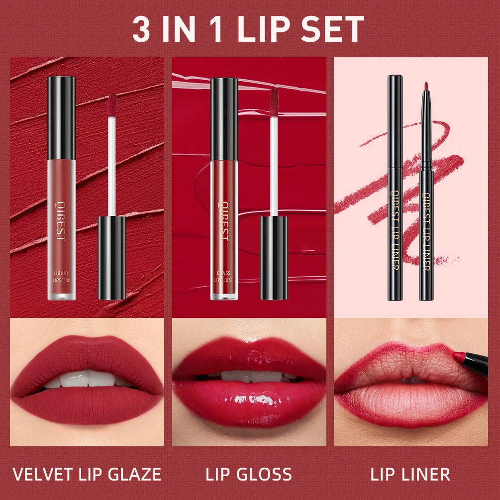 OREADEX 3-Pc Matte Liquid Lipstick & Lip Liner Set – Long Lasting