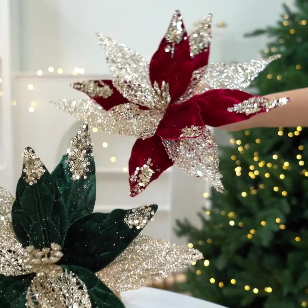 Glitter Poinsettia Artificial Christmas Flower 29cm | Festive Décor
