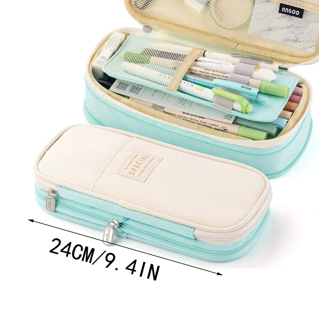 Pastel Large Capacity Canvas Pencil Case Multi-Layer Pen Bag