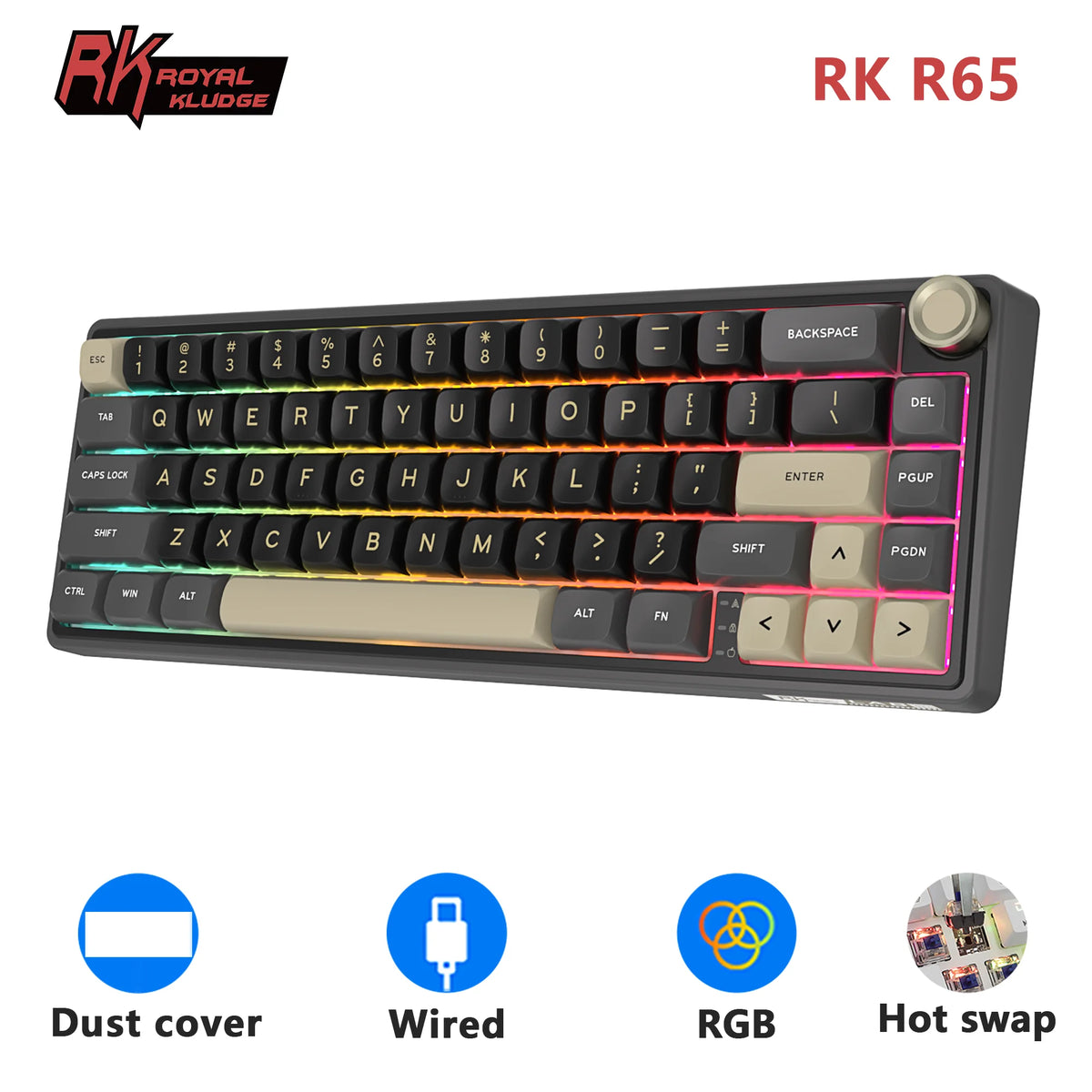 RK R65 65% Gasket Mechanical Keyboard – RGB Hot-Swap PBT